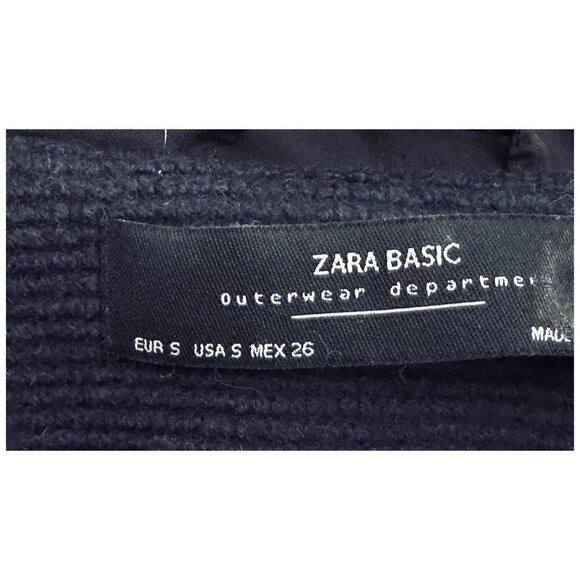 ZARA Hooded Wool Blend Swing Jacket Pea Coat Navy Blue Women's Size SM - Picture 2 of 8